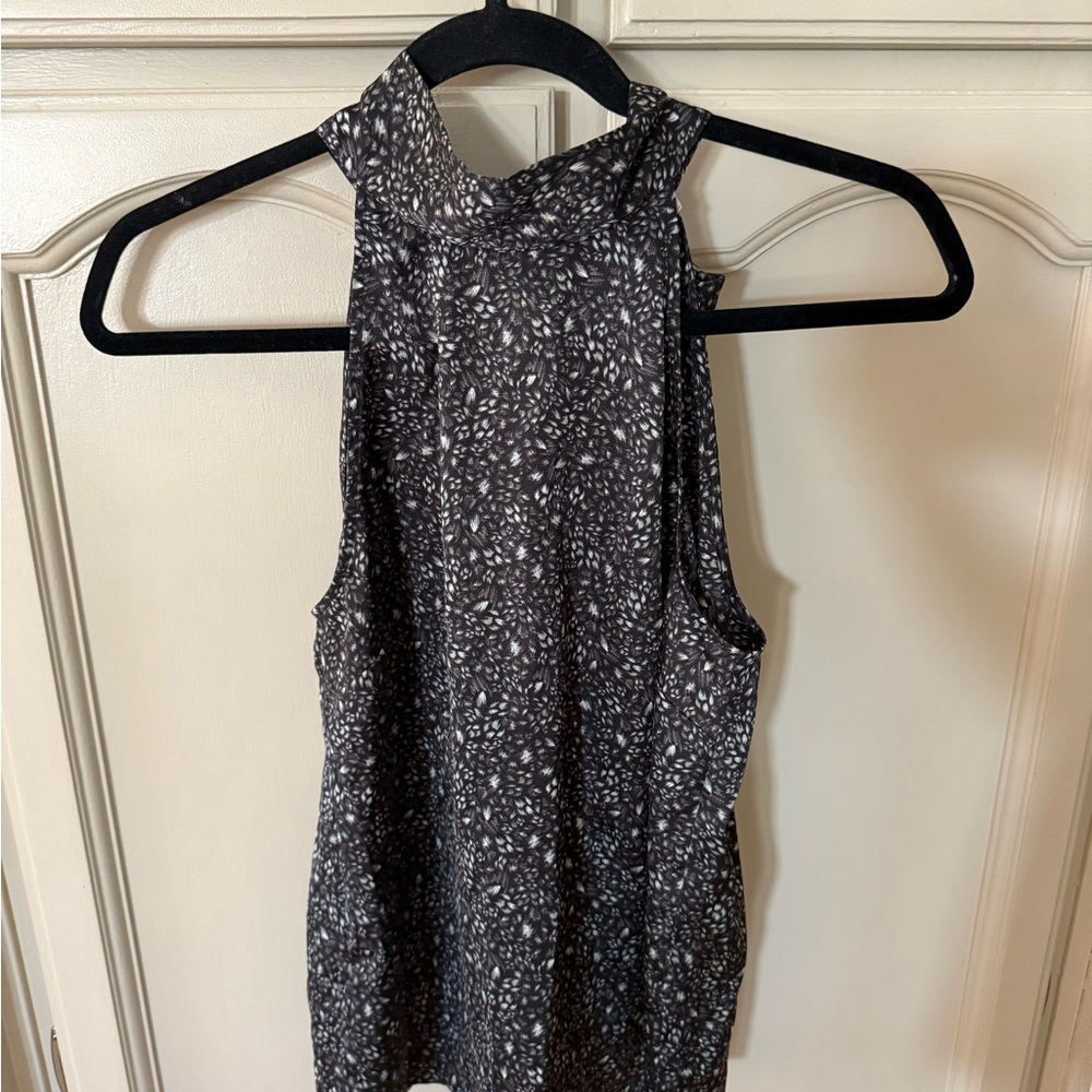 High Neck tie top- black and white abstract print